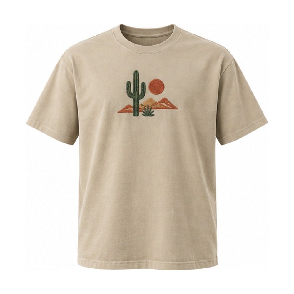 Desert Cactus Embroidered Tee in Stone