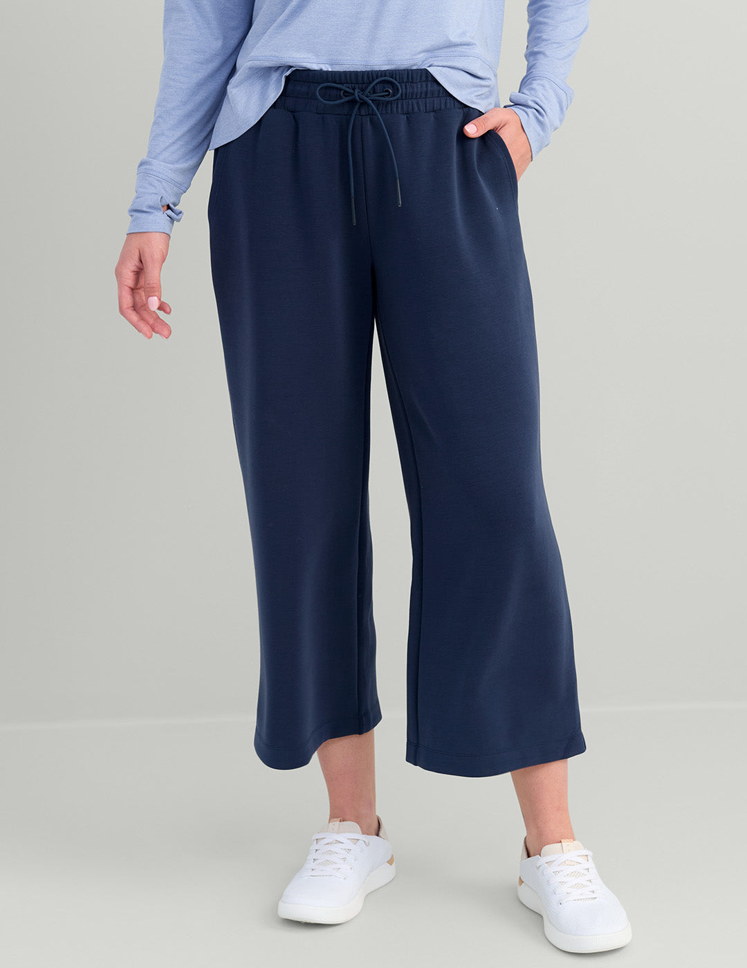 Cozy Navy Wide Leg Crop Pants for Women