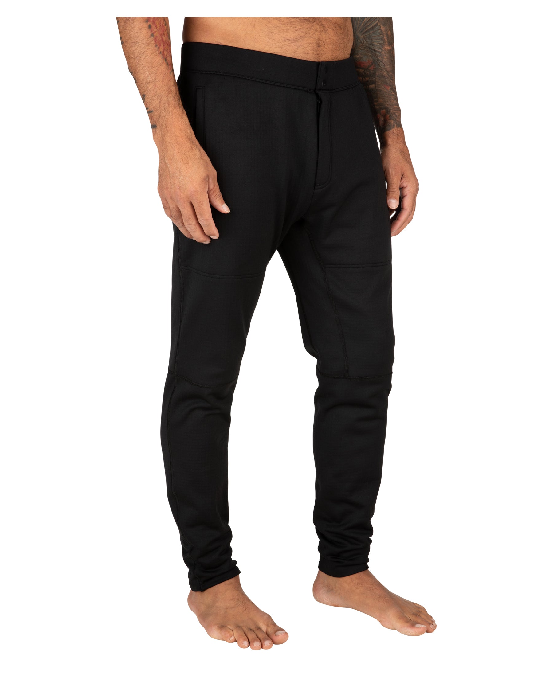 Mens Black Thermal Grid-Fleece Midlayer Bottom