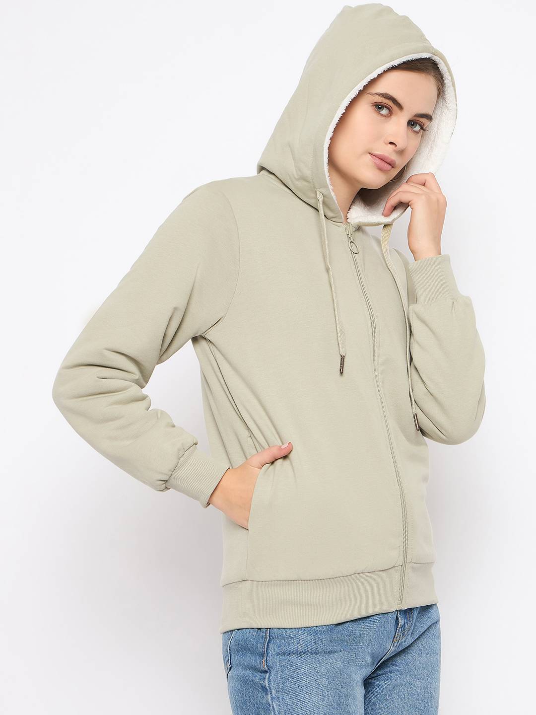 Madame Pear Green Hooded Zipper Sweatshirt