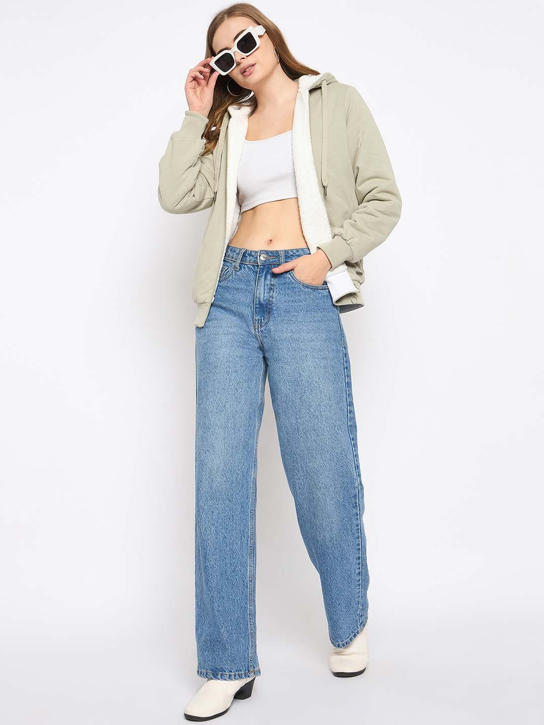 Madame Pear Green Hooded Zipper Sweatshirt