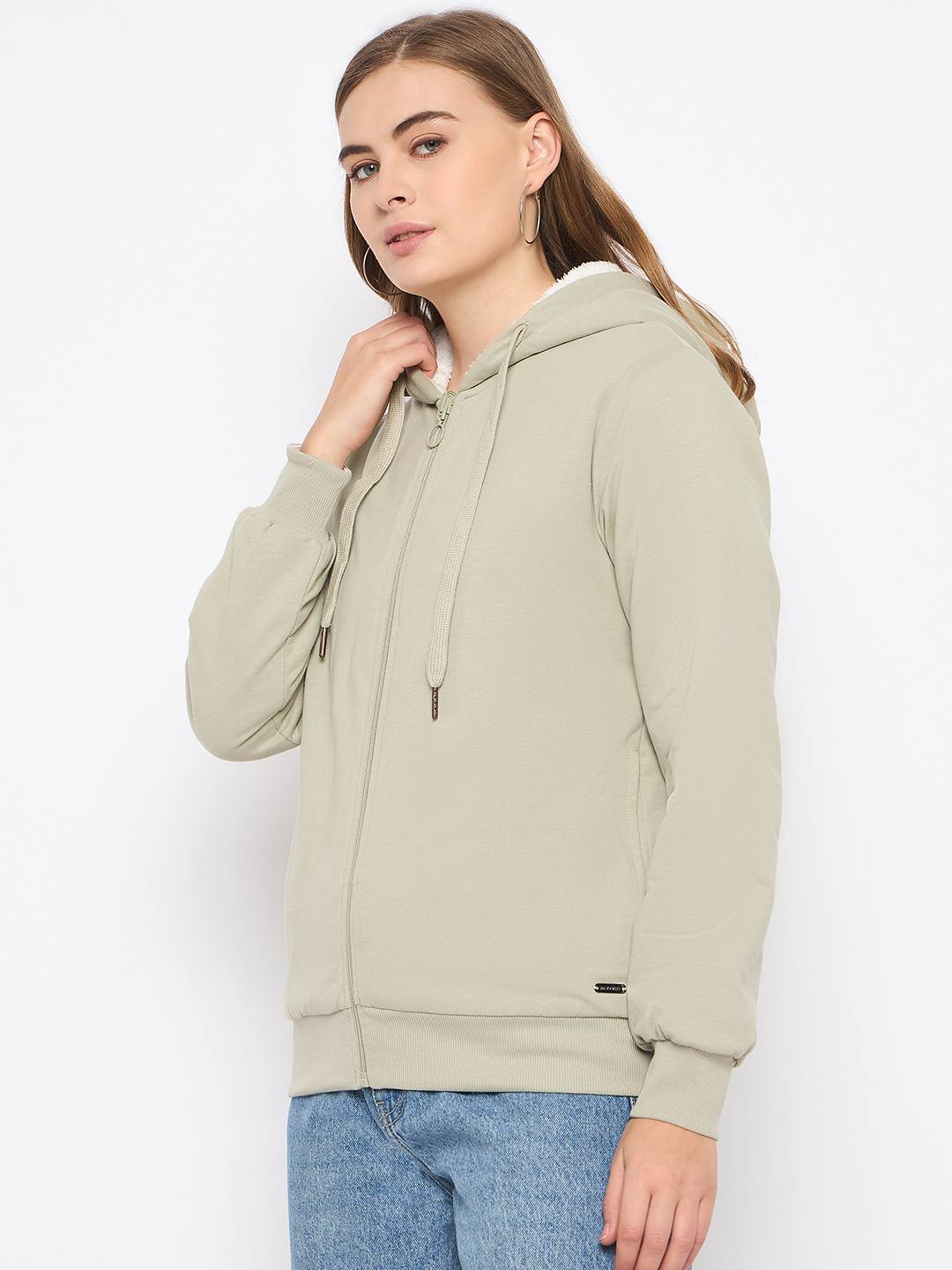 Madame Pear Green Hooded Zipper Sweatshirt