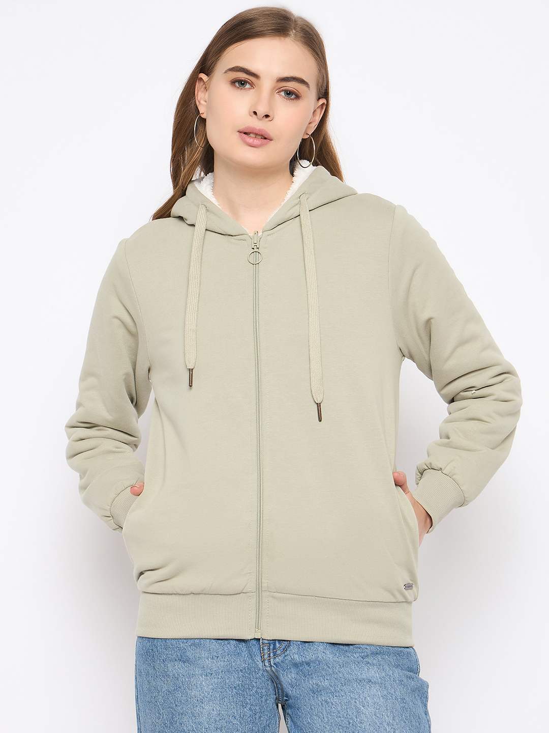 Madame Pear Green Hooded Zipper Sweatshirt