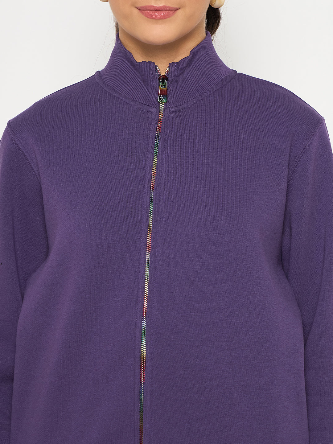 Madame Fleece T Neck Front Zip Purple Sweatshirt
