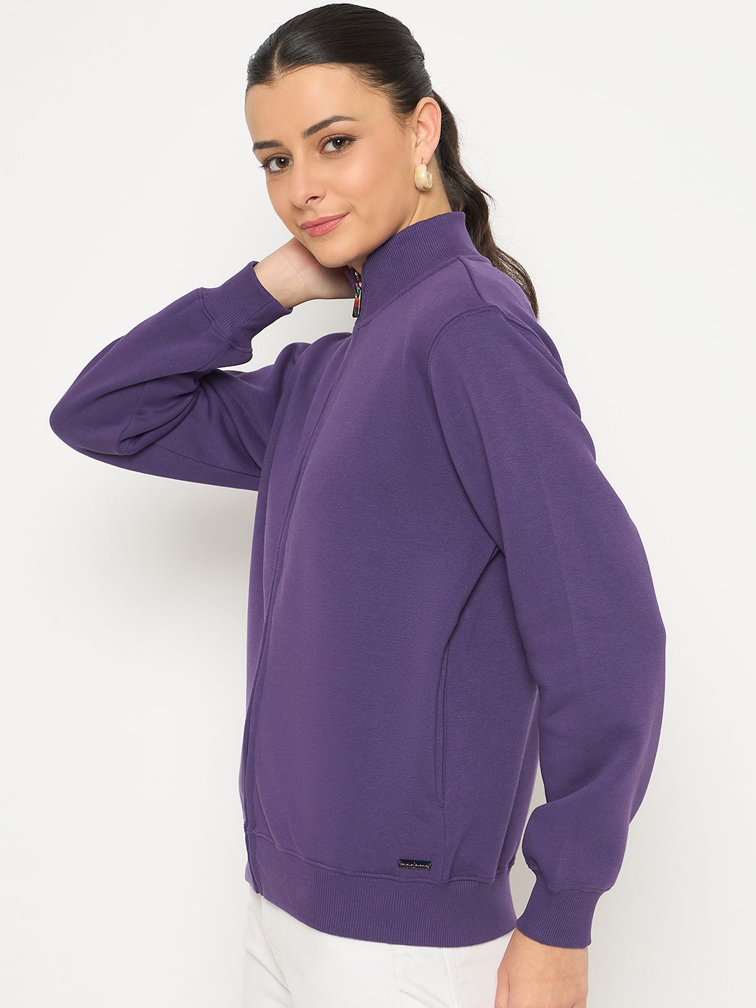 Madame Fleece T Neck Front Zip Purple Sweatshirt