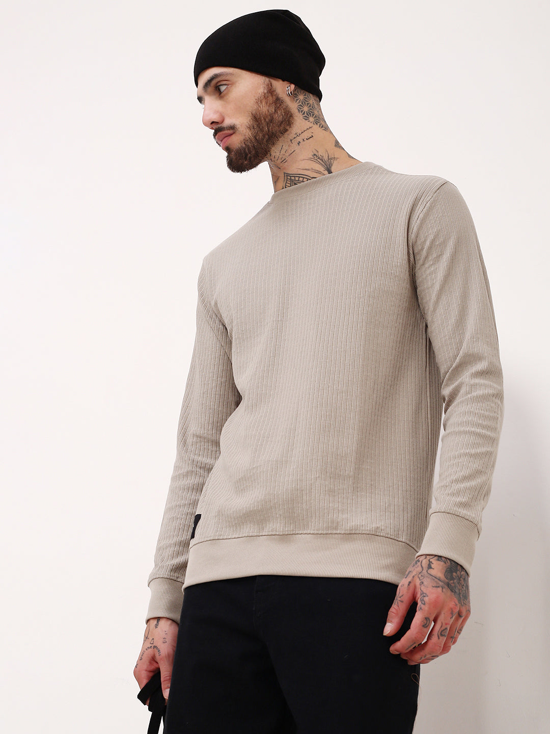 Men's Grey Round Neck Solid Sweatshirt