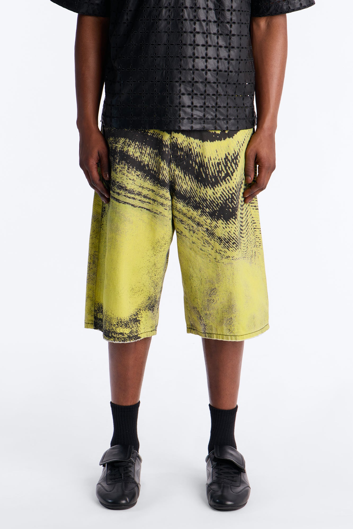 Baggy All The Wavez Printed Denim Short - Neon Yellow
