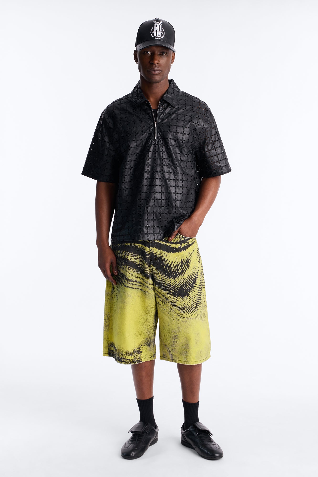 Baggy All The Wavez Printed Denim Short - Neon Yellow