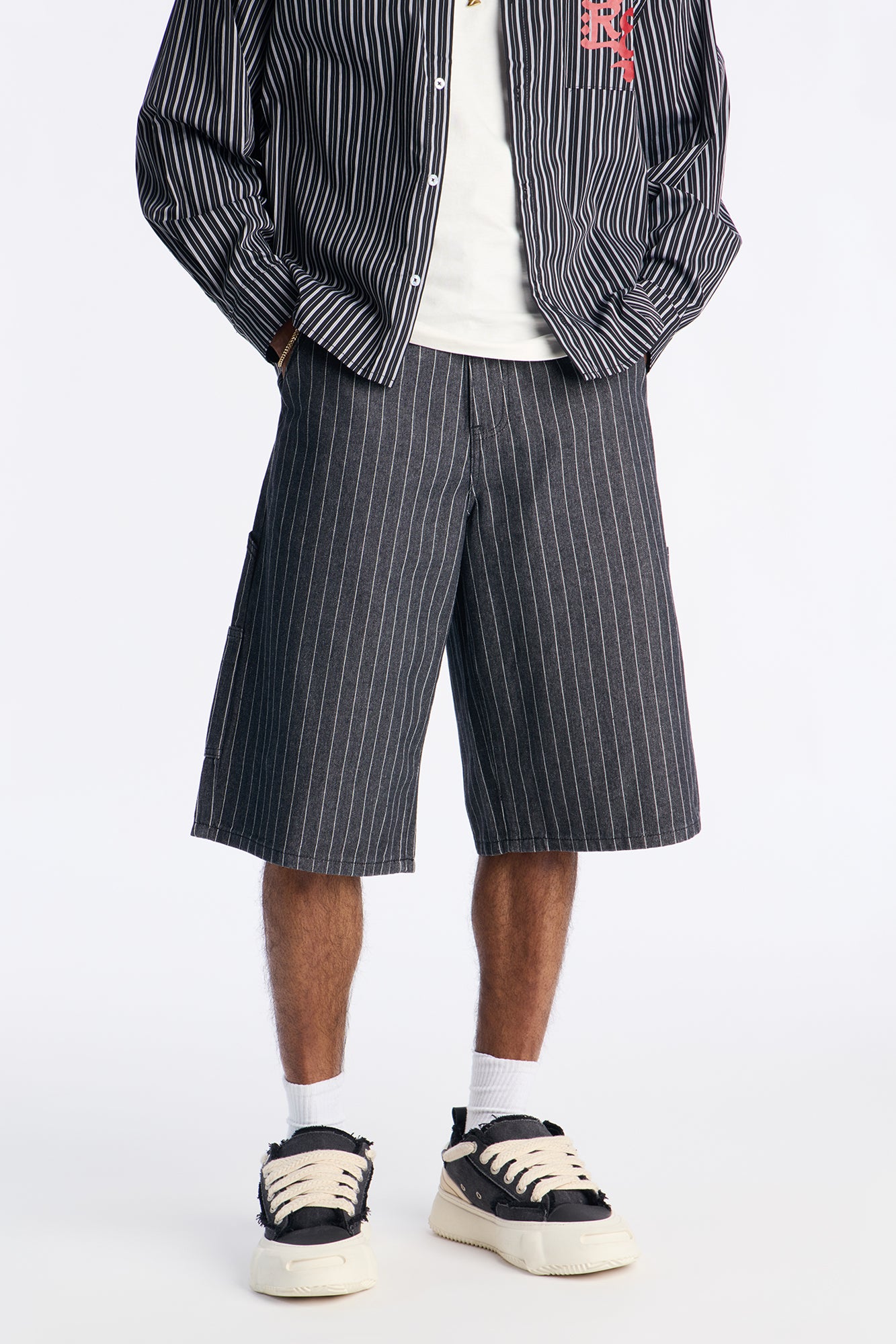 Baggy Ghost Pinstripe Denim Short - Grey