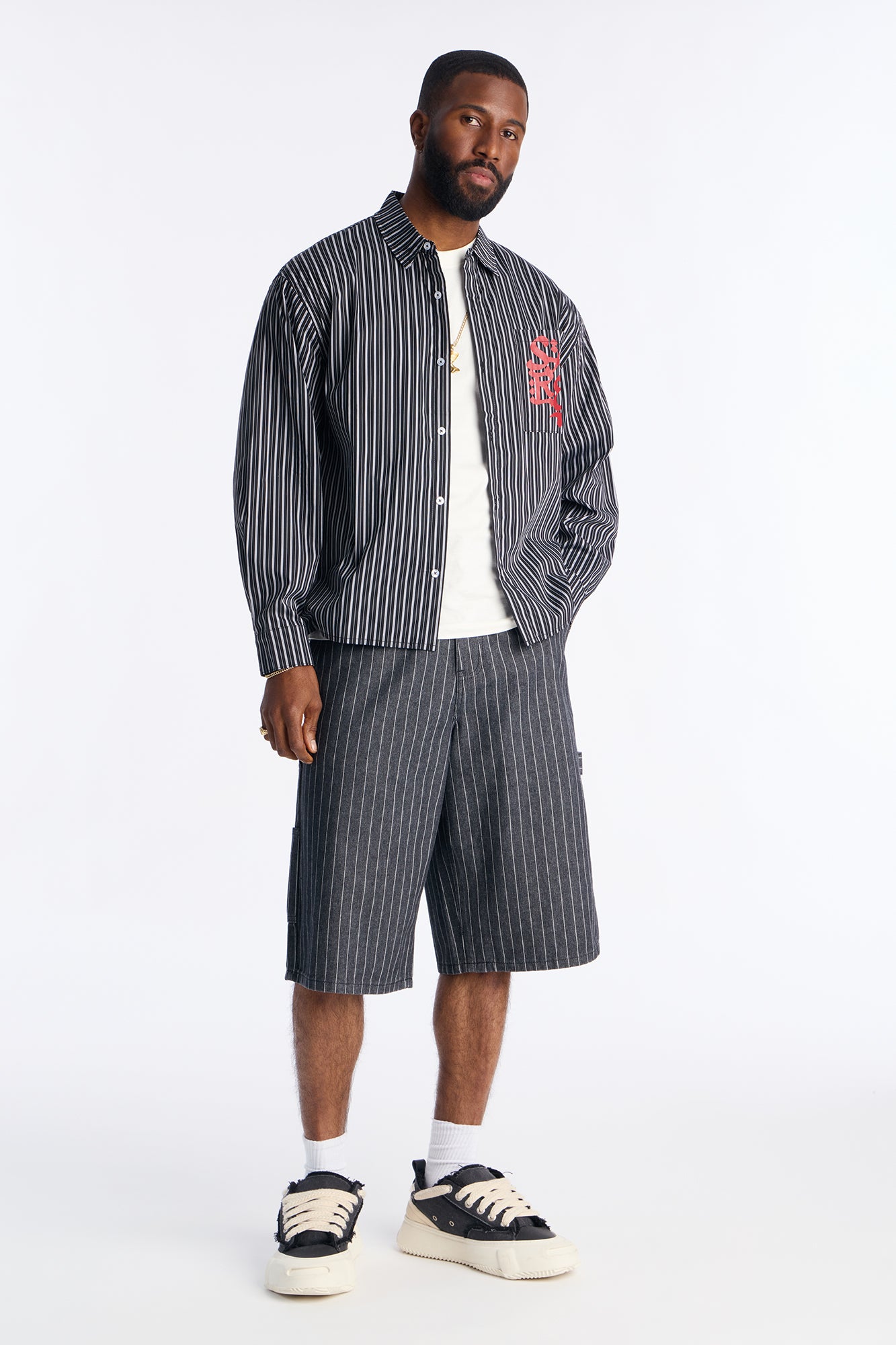 Baggy Ghost Pinstripe Denim Short - Grey