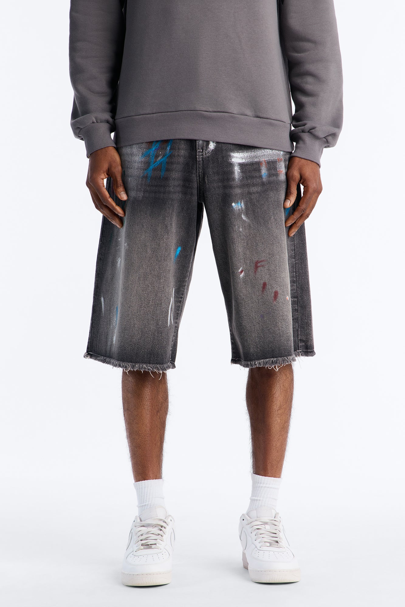 Baggy Vandal Drip Denim Short - Black Wash