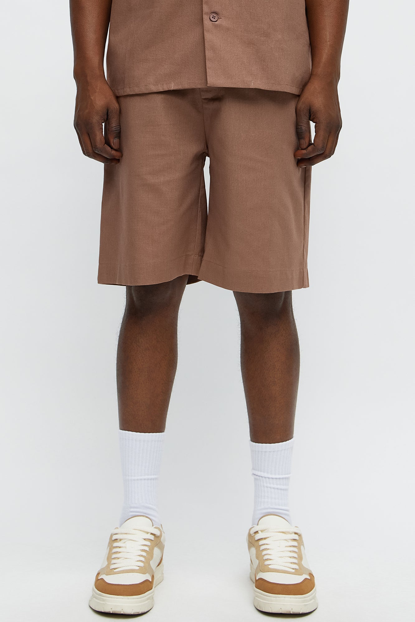 Chai Linen Like Relaxed Shorts - Brown