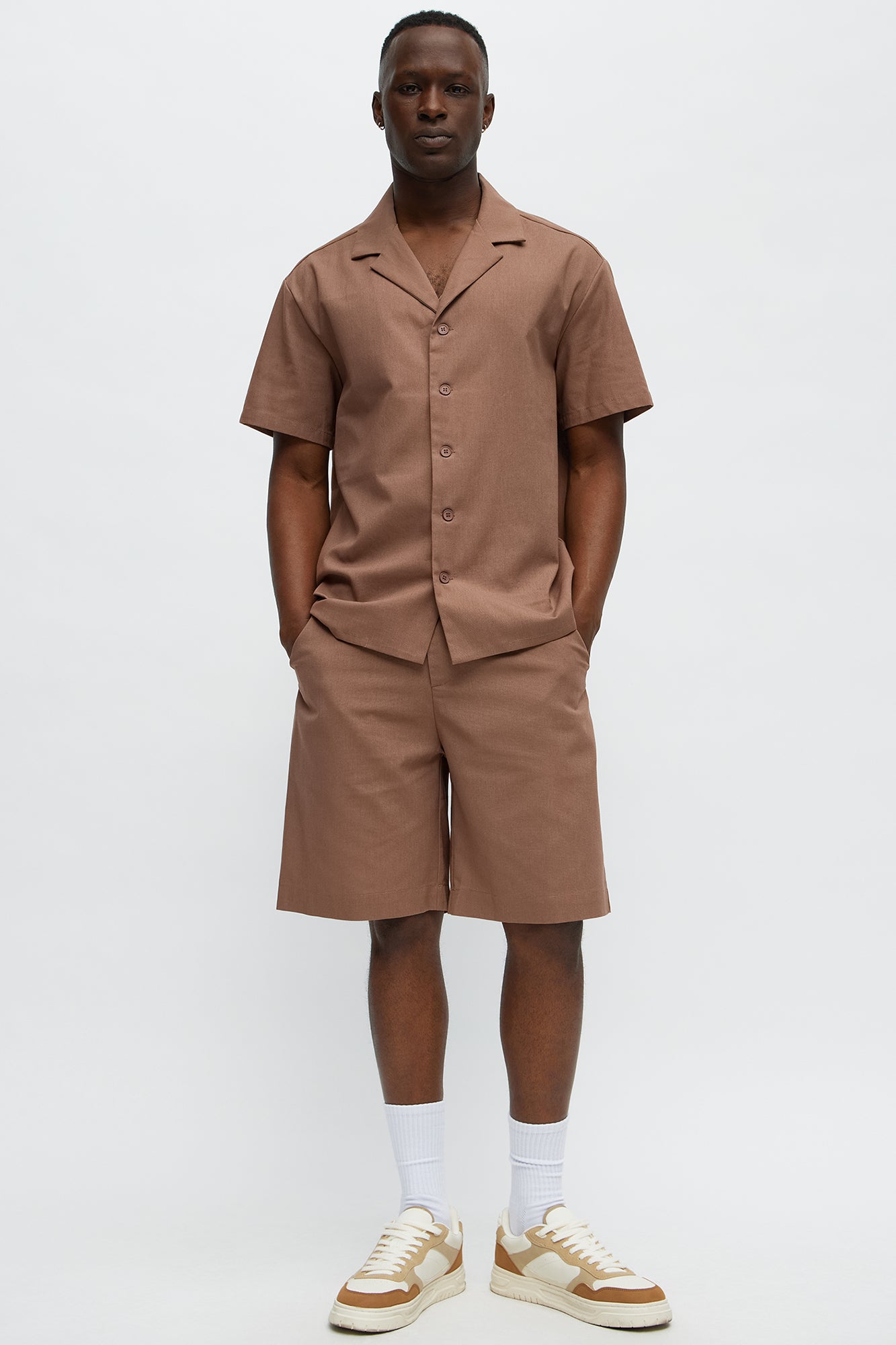Chai Linen Like Relaxed Shorts - Brown