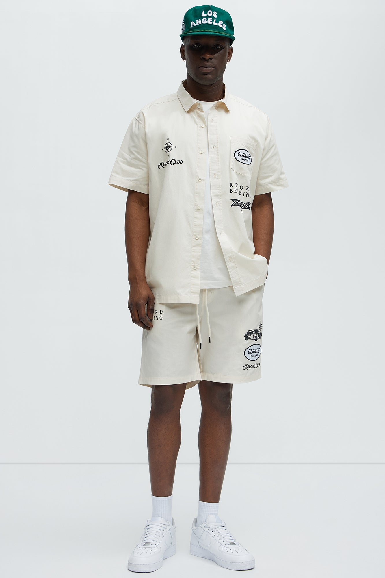 Racing Club Relaxed Drawstring Shorts - Cream