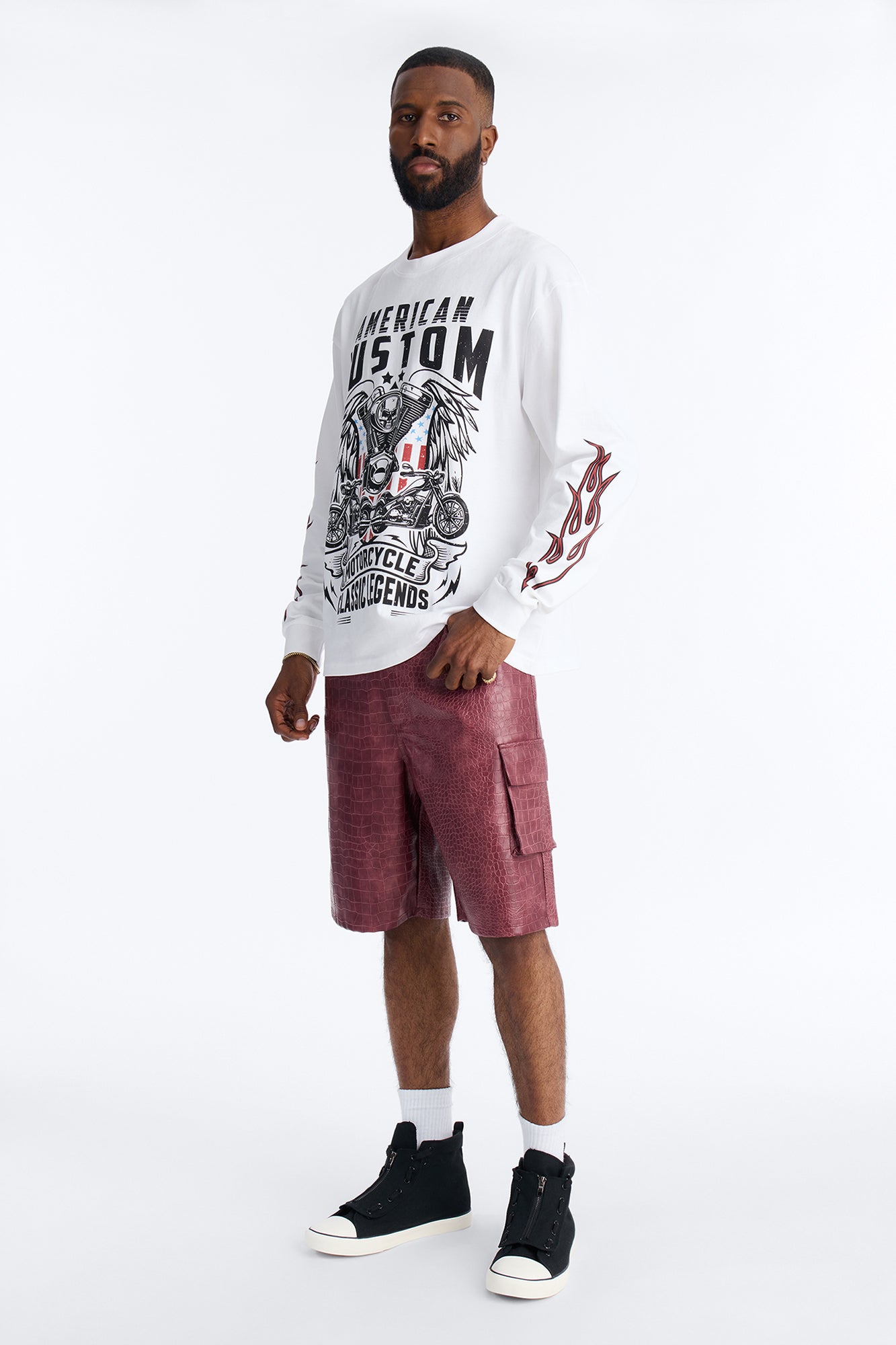 Relaxed Freedom Lane Faux Leather Croc Short - Burgundy