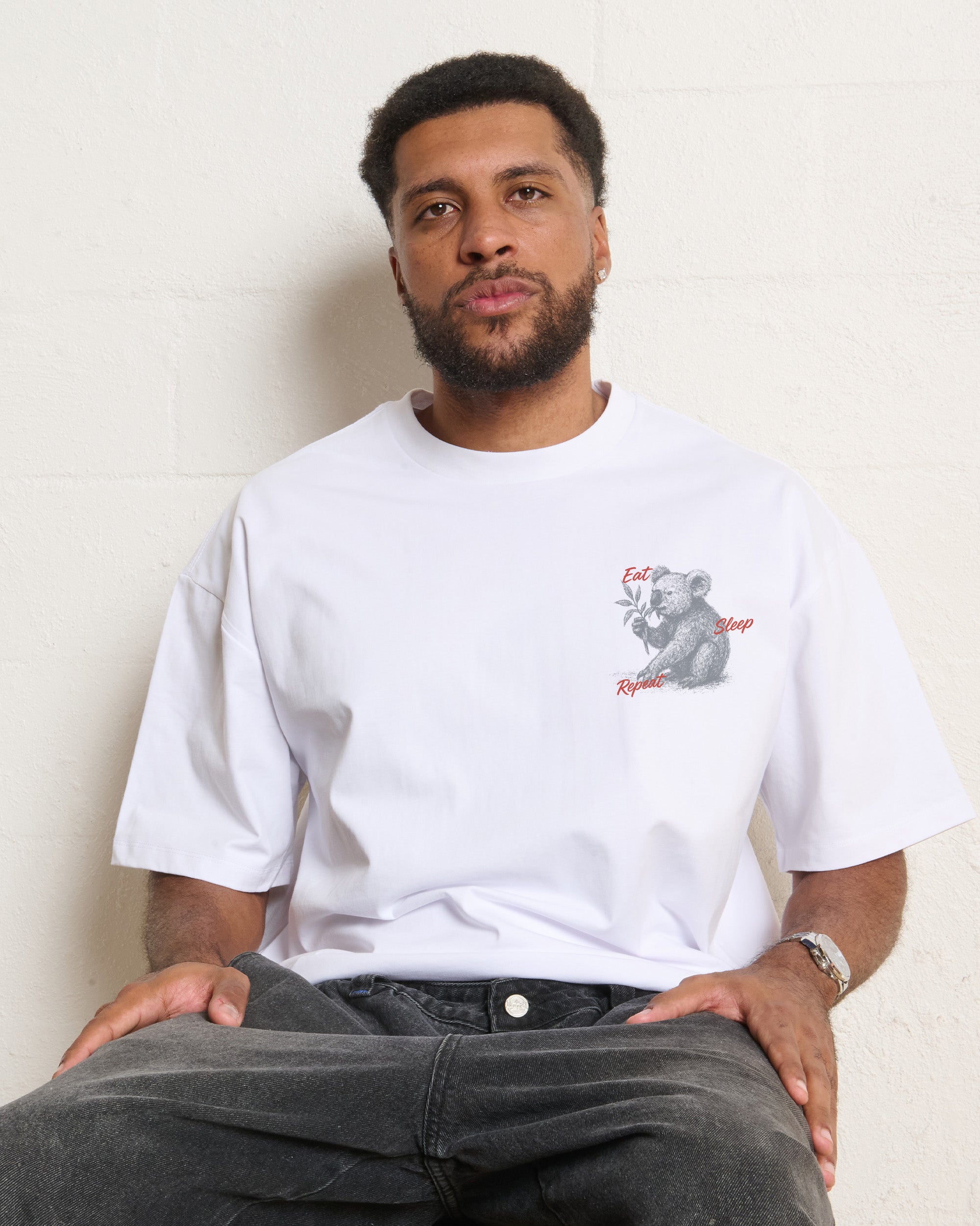 Eat Sleep Repeat Oversized Graphic Tee - Unisex 90s Boxy Fit 100% Combed Cotton