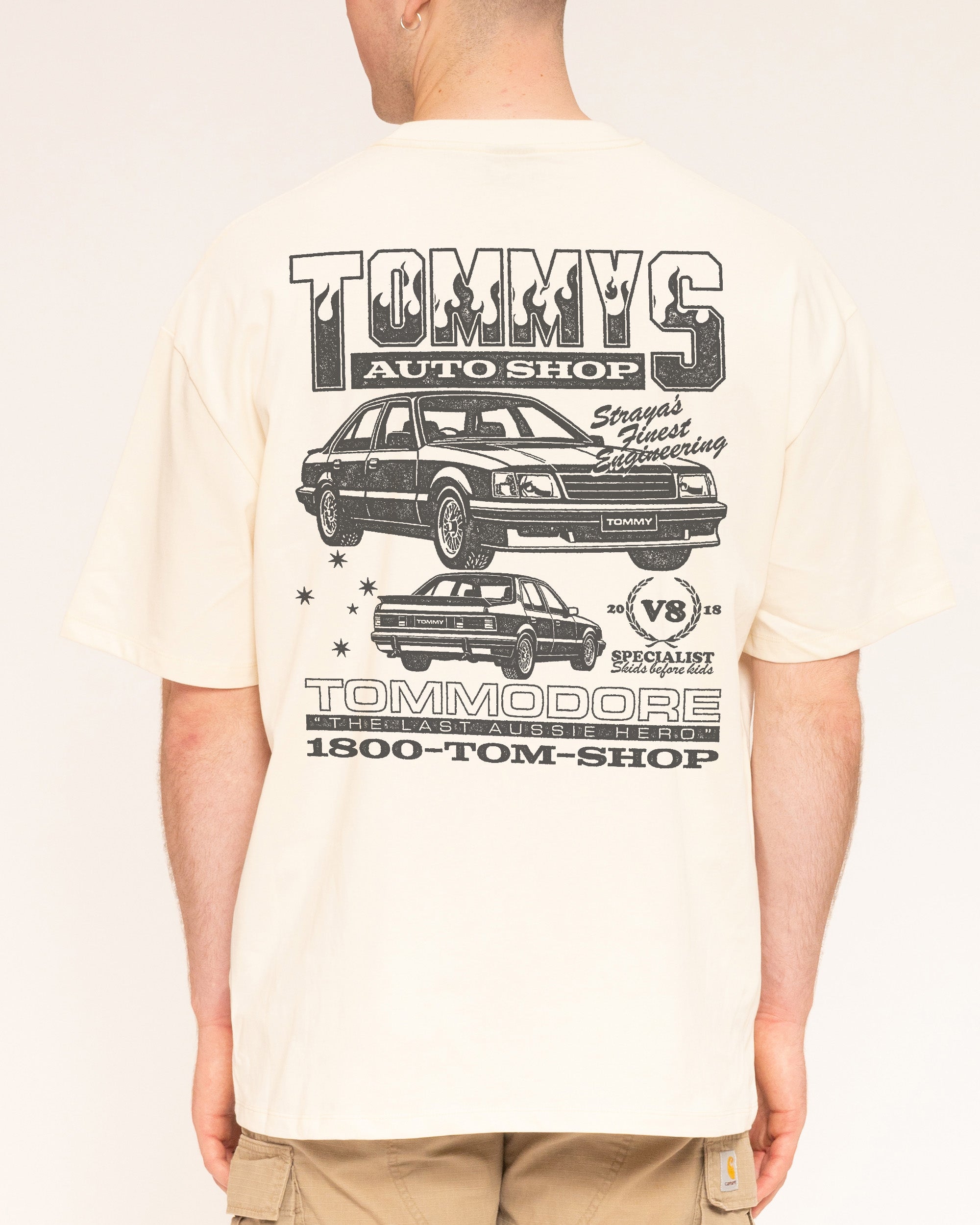 Tommy's Auto Shop Oversized Graphic Tee - Unisex 90s Boxy Fit 100% Combed Cotton