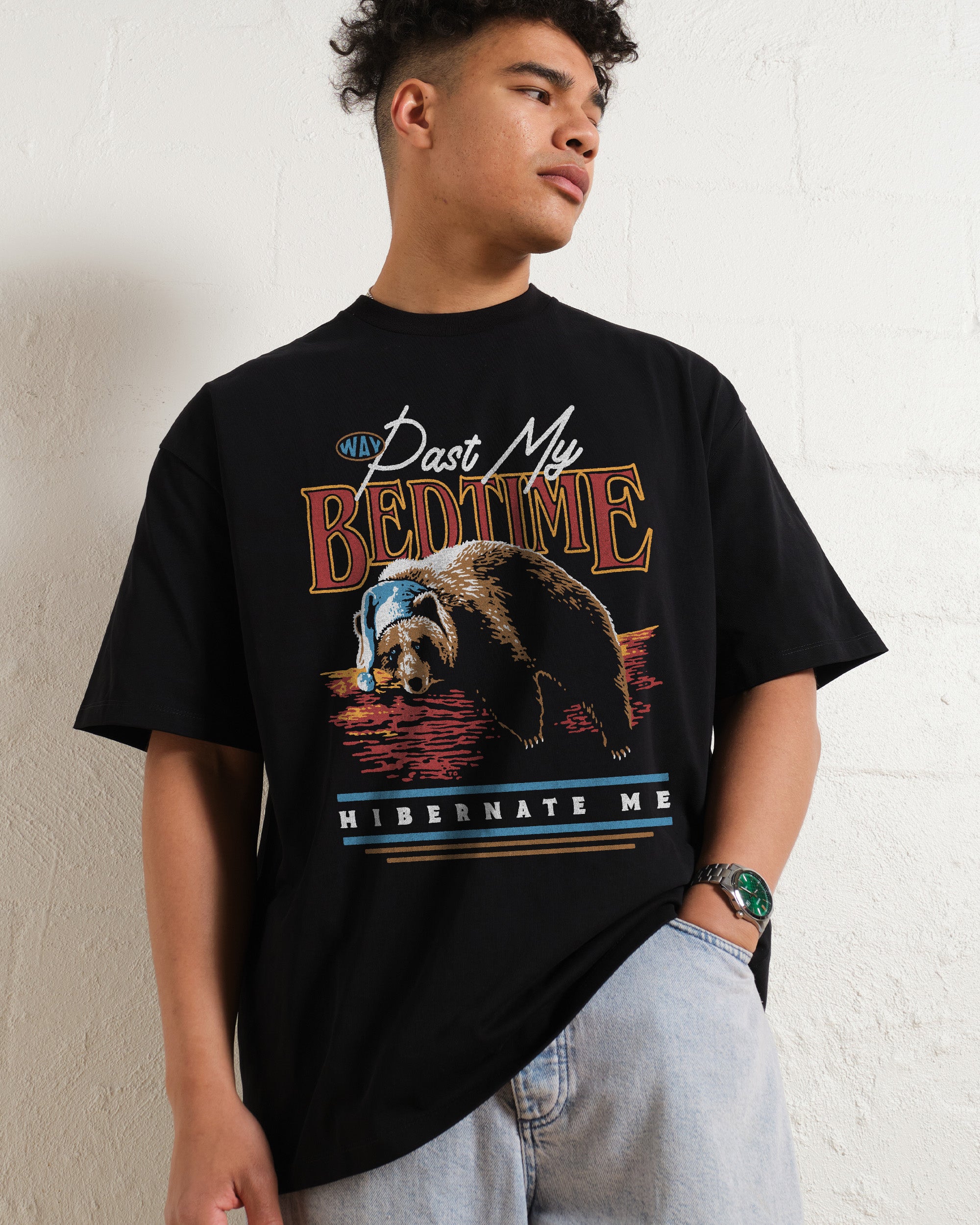 Way Past My Bedtime Oversized Graphic Tee - Unisex 90s Boxy Fit 100% Combed Cotton