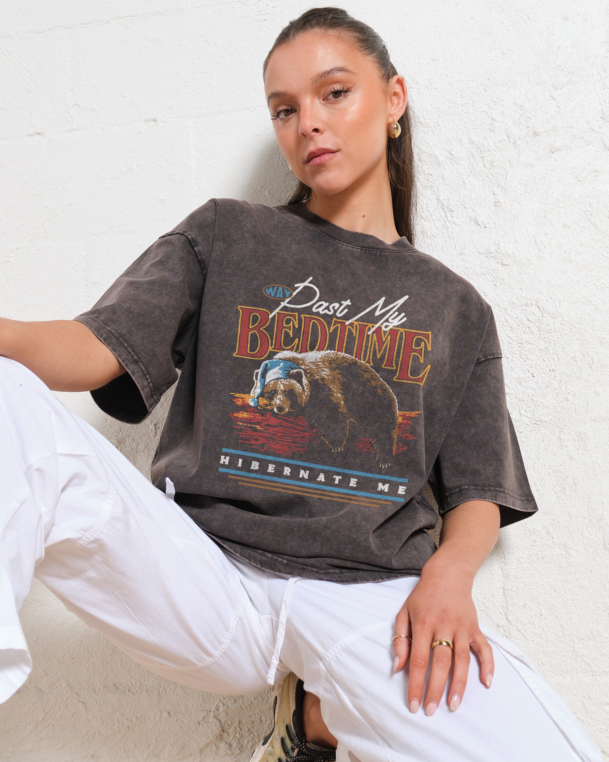 Way Past My Bedtime Oversized Graphic Tee - Unisex 90s Boxy Fit 100% Combed Cotton