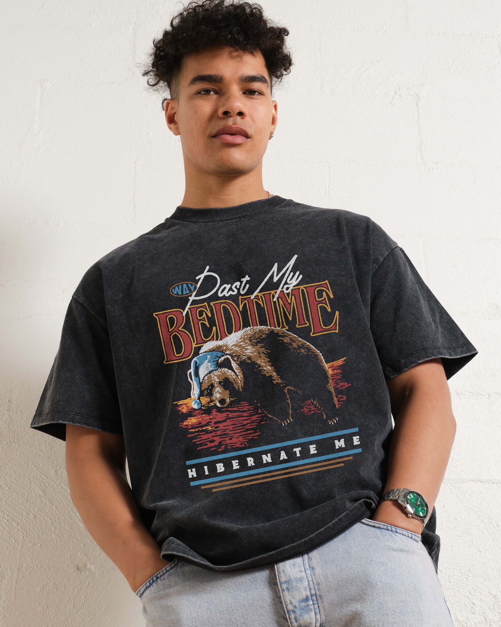 Way Past My Bedtime Oversized Graphic Tee - Unisex 90s Boxy Fit 100% Combed Cotton